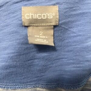 Chico's Blue Paisley Floral Print 3/4 Sleeve Boat Neck Top Size 2 L